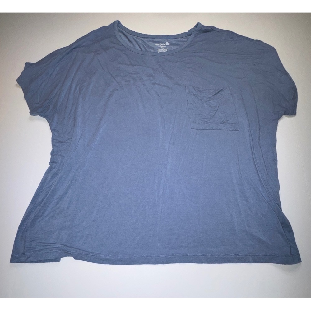Ambrielle Womens XL Blue Short Sleeve Pocket Sleep Shirt Pajama Top Loungewear